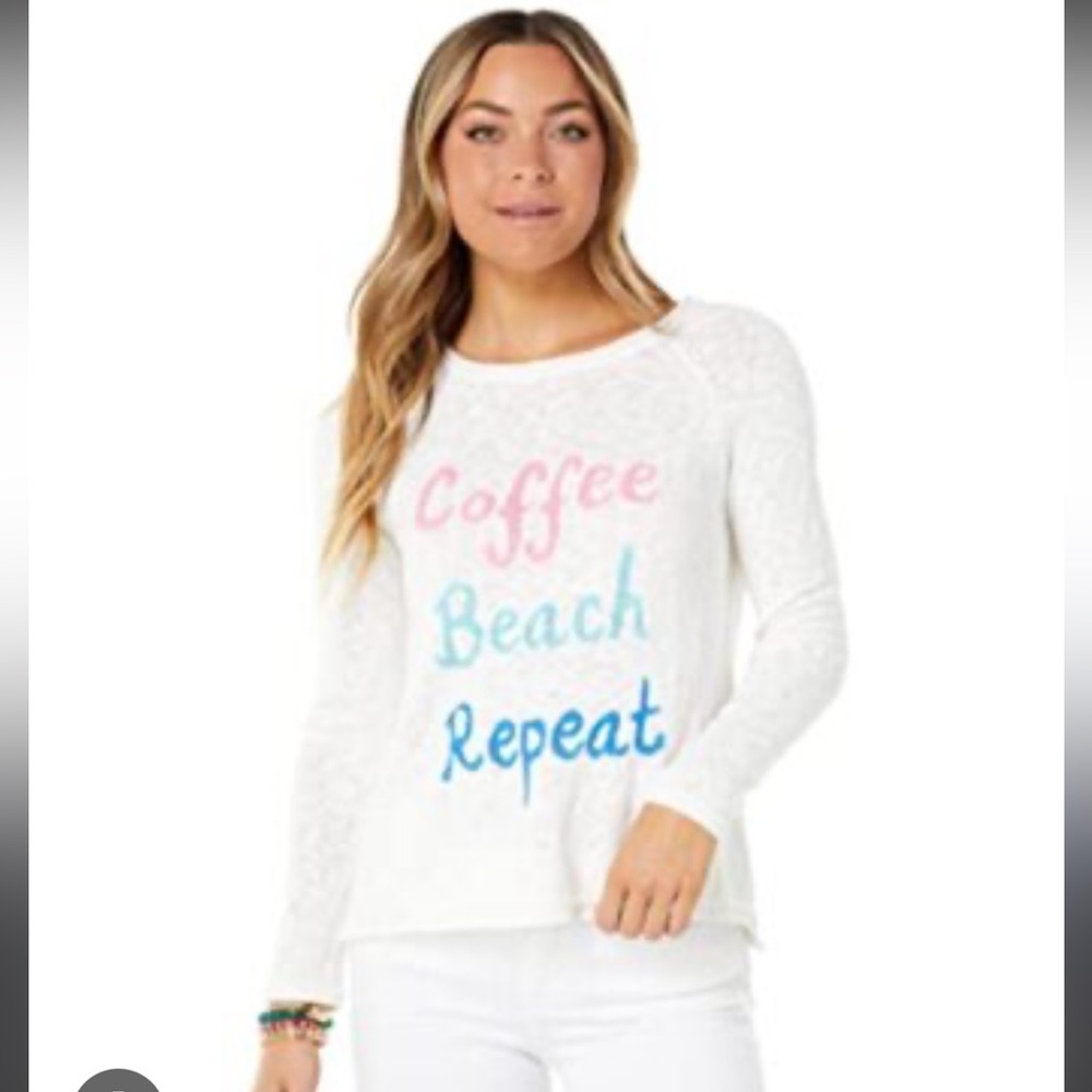 New! Lilly Pulitzer Danette Resort White Coffee Intarsia Sweater - Picture 3 of 12